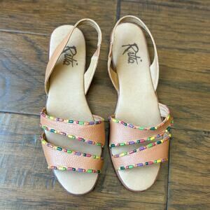 Ratio Dandy Made in Brazil Leather Beaded Sandal Sz 8M Boho Bohemian Festival